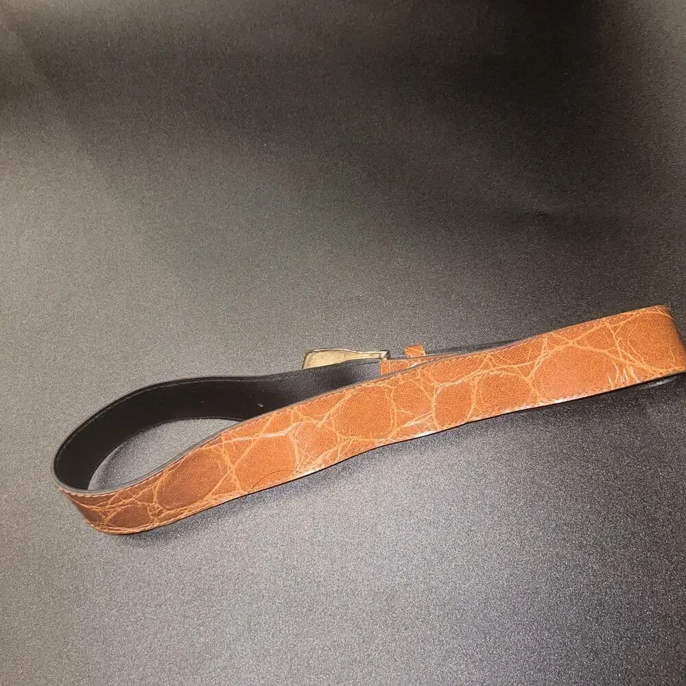 Brown Tan Faux Leather Textured Gold-Tone Hardware Adjustable Belt Womens Size 8
